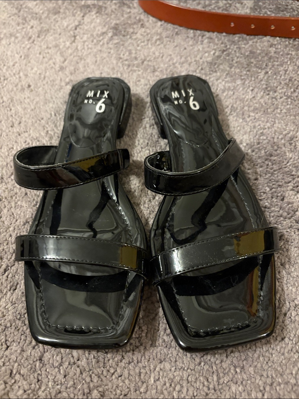 Mix No. 6 Black Patent Two-Strap Slide Mules